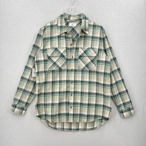 Aritzia Tops - ARITZIA TNA Plaid Oversized Shirt Women S Cream Blue Fiona Button Up Shacket NEW